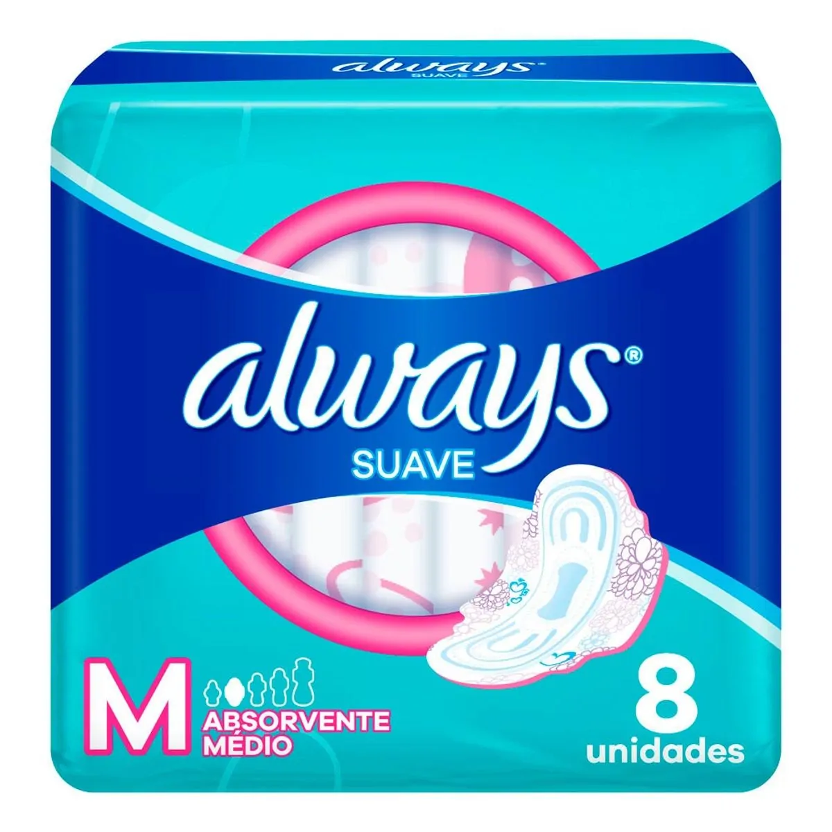 ABSORVENTE ALWAYS SUAVE MAXI PROTECAO COM ABAS COM 8 UNIDADES