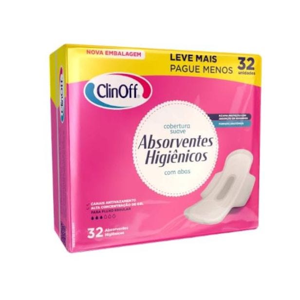 Imagem do produto ABSORVENTE CLIN-OFF SUAVE COM ABAS COM 32 UNIDADES