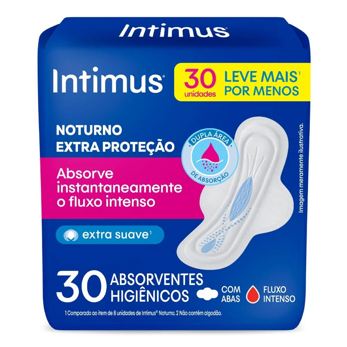 Imagem do produto ABSORVENTE INTIMUS GEL NOTURNO SUAVE COM ABAS COM 30 UNIDADES