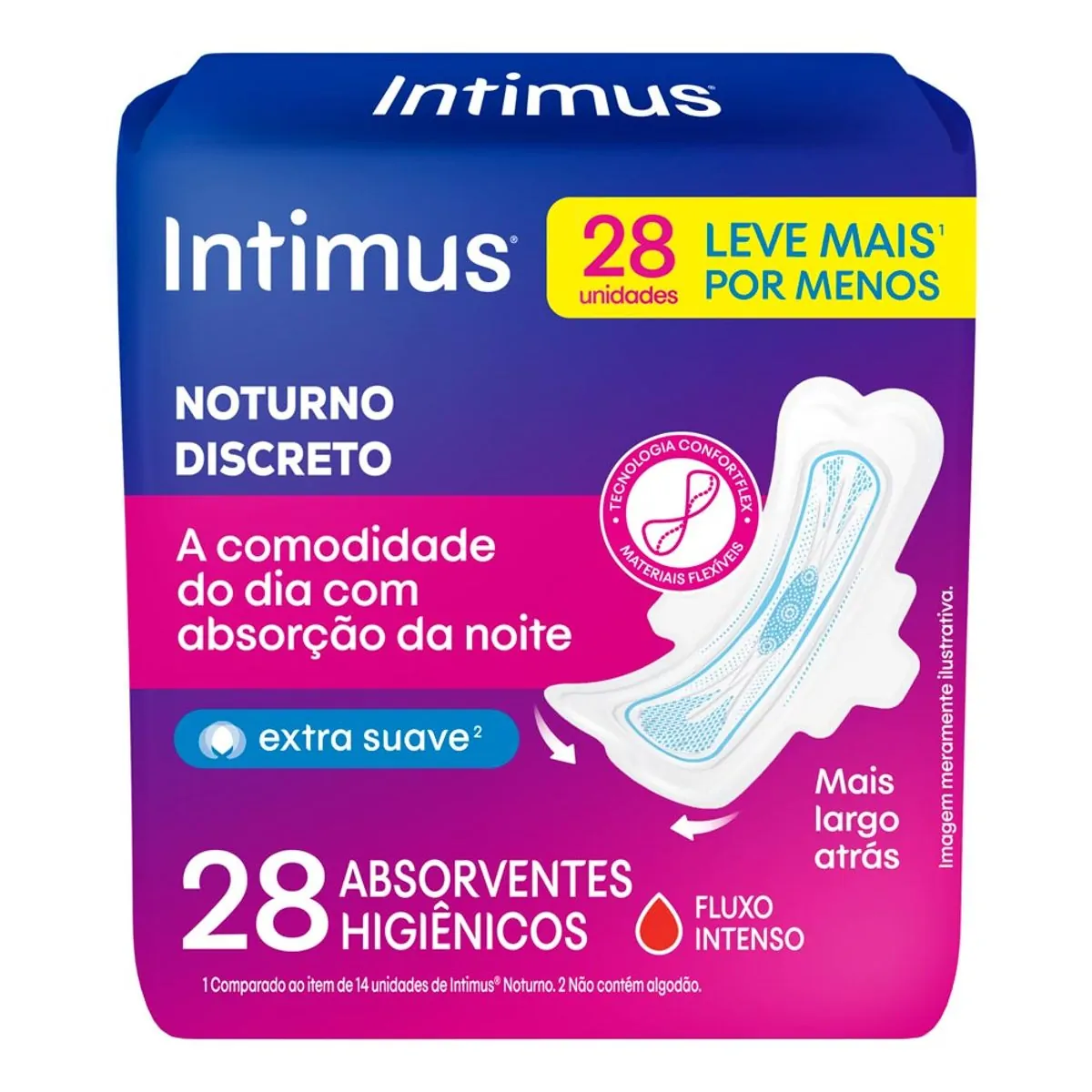 Imagem do produto ABSORVENTE INTIMUS NOTURNO DISCRETO COM ABAS COM 28 UNIDADES