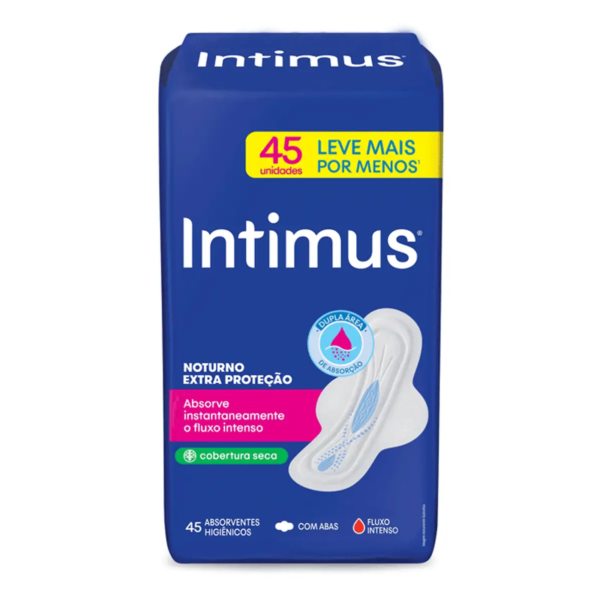 Imagem de ABSORVENTE INTIMUS NOTURNO SECA COM ABAS 45 UNIDADES