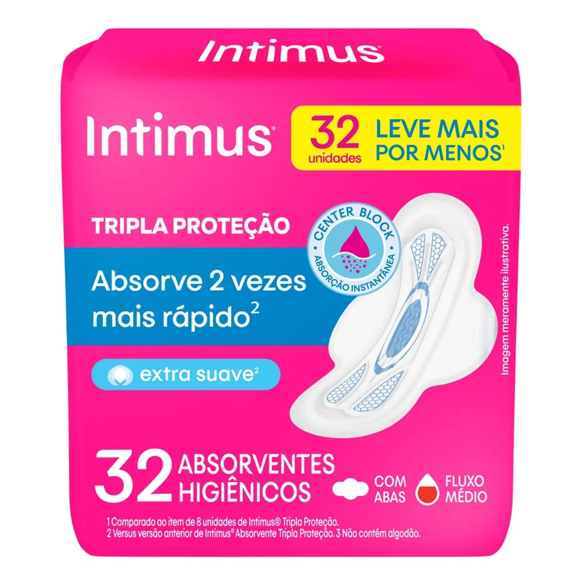 Imagem do produto ABSORVENTE INTIMUS TRIPLA PROTECAO SUAVE COM ABAS COM 32 UNIDADES