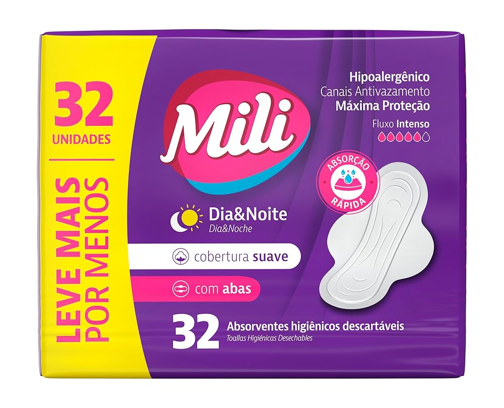 Imagem do produto ABSORVENTE MILI DIA E NOITE SUAVE COM ABAS COM 32 UNIDADES