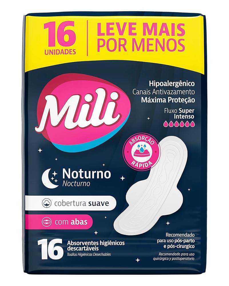Imagem do produto ABSORVENTE MILI NOTURNO SUAVE COM ABAS COM 16 UNIDADES