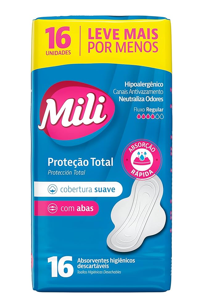 Imagem do produto ABSORVENTE MILI PROTECAO TOTAL SUAVE COM ABAS COM 16 UNIDADES