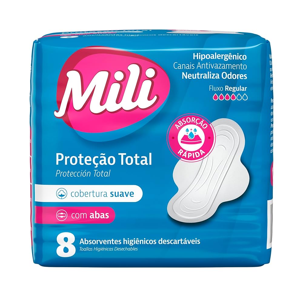 Imagem do produto ABSORVENTE MILI PROTECAO TOTAL SUAVE COM ABAS COM 8 UNIDADES