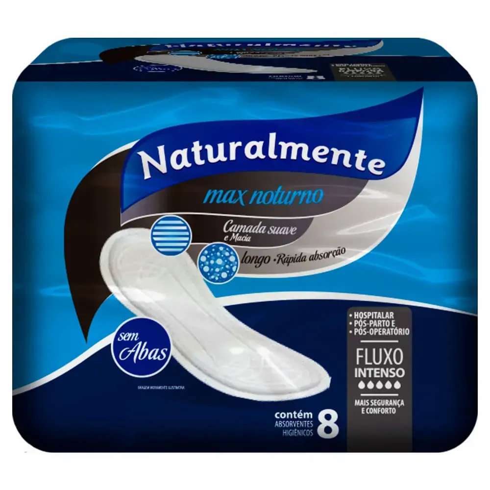 Imagem do produto ABSORVENTE NATURALMENTE MAX NOTURNO SEM ABAS COM 8 UNIDADES