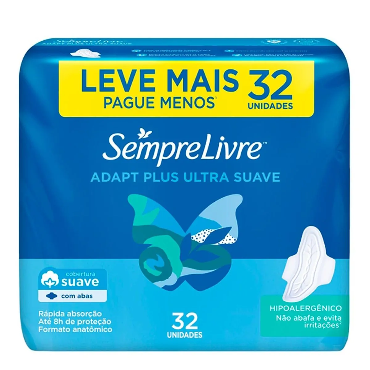 Imagem do produto ABSORVENTE SEMPRE LIVRE ADAPT PLUS SUAVE COM ABAS COM 32 UNIDADES