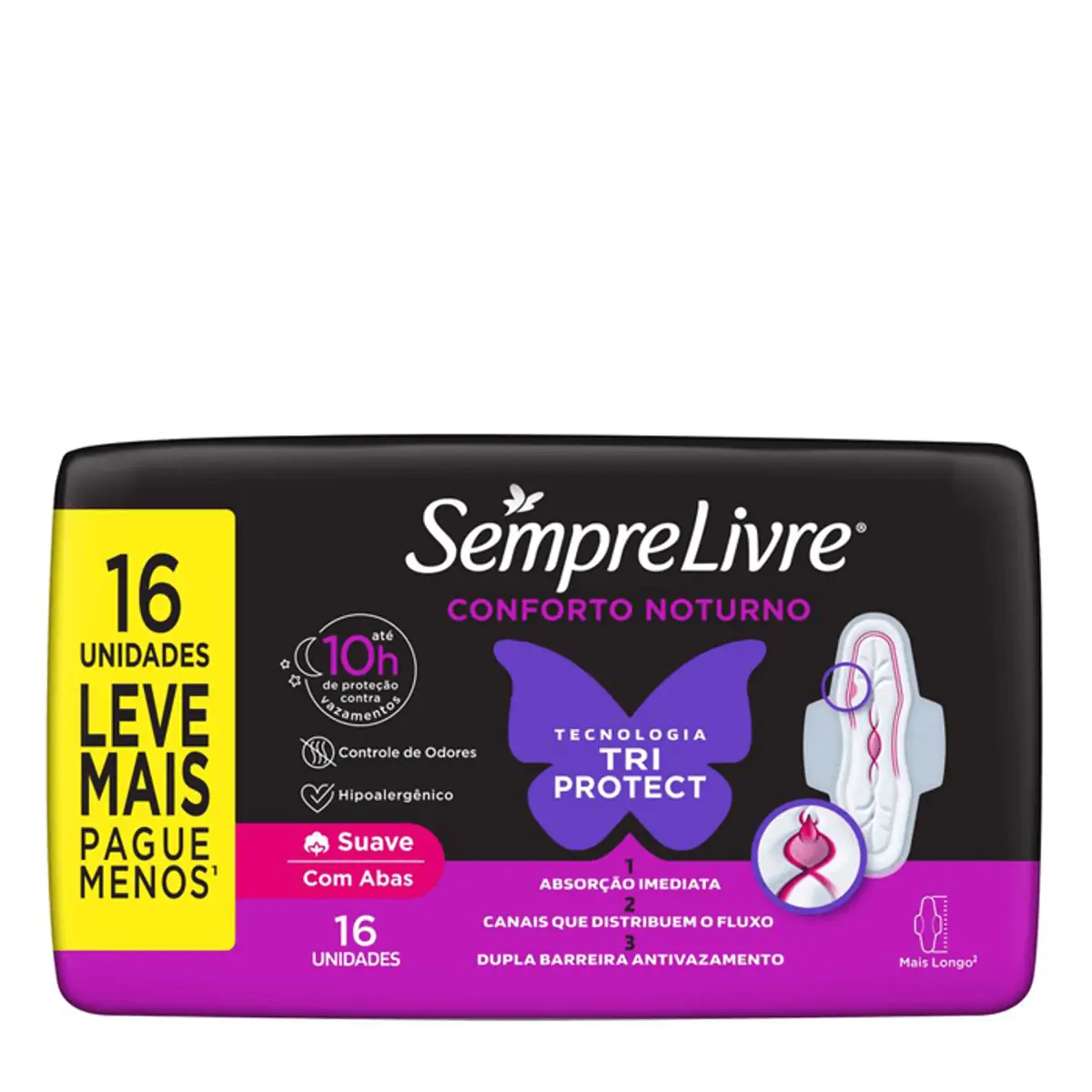 Imagem do produto ABSORVENTE SEMPRE LIVRE NOTURNO SUAVE COM ABAS COM 16 UNIDADES