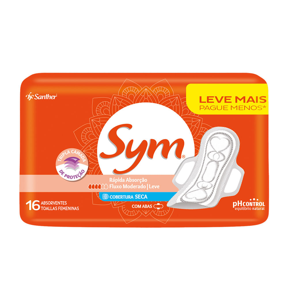 Imagem do produto ABSORVENTE SYM COBERTURA SECA COM ABAS COM 16 UNIDADES