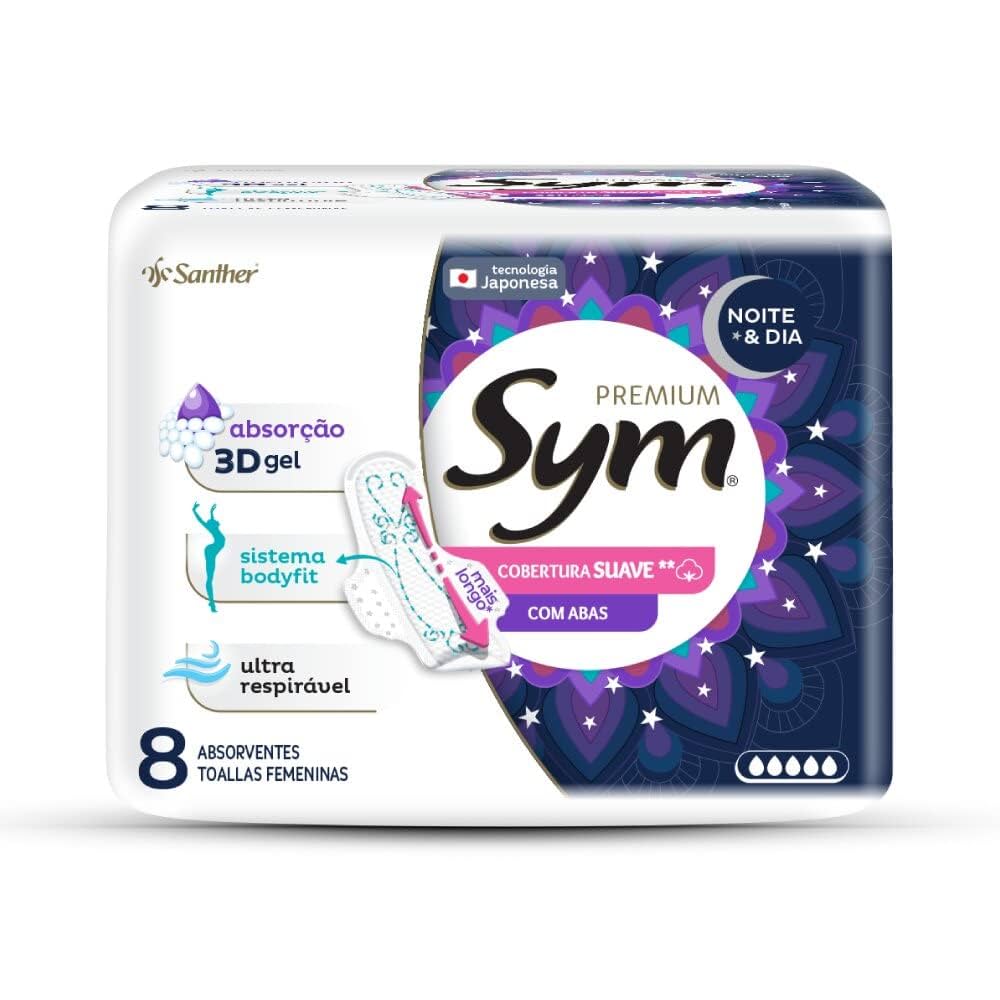 Imagem do produto ABSORVENTE SYM PREMIUM NOTURNO SUAVE COM ABAS COM 8 UNIDADES