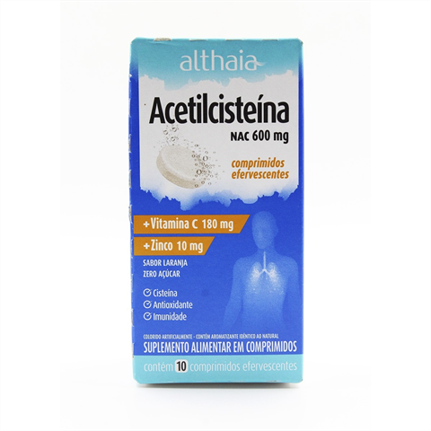 Imagem do produto ACETILCISTEINA + VITAMINA C + ZINCO COM 10 COMPRIMIDOS EFERVESCENTES ALTHAIA