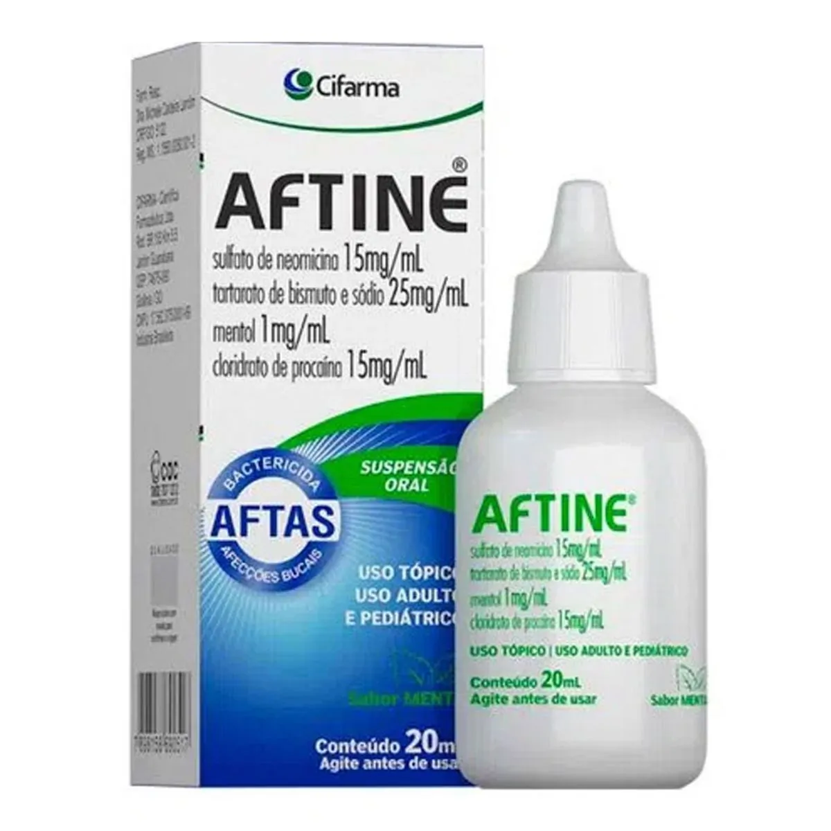 Thumbnail de AFTINE 15MG+25MG+1MG+15MG SUSPENSAO ORAL 20ML CIFARMA