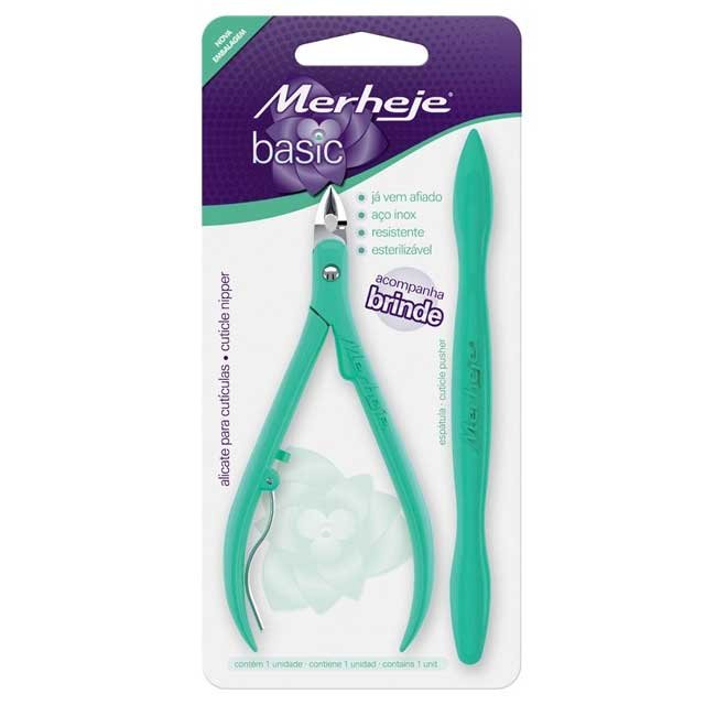 Imagem do produto ALICATE DE CUTICULA MERHEJE BASIC VERDE COM ESPATULA