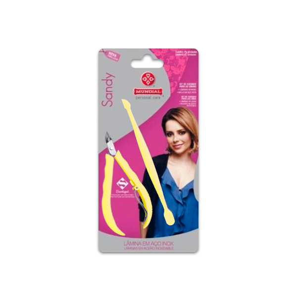 Imagem do produto ALICATE DE CUTICULA MUNDIAL SANDY COM ESPATULA AMARELO