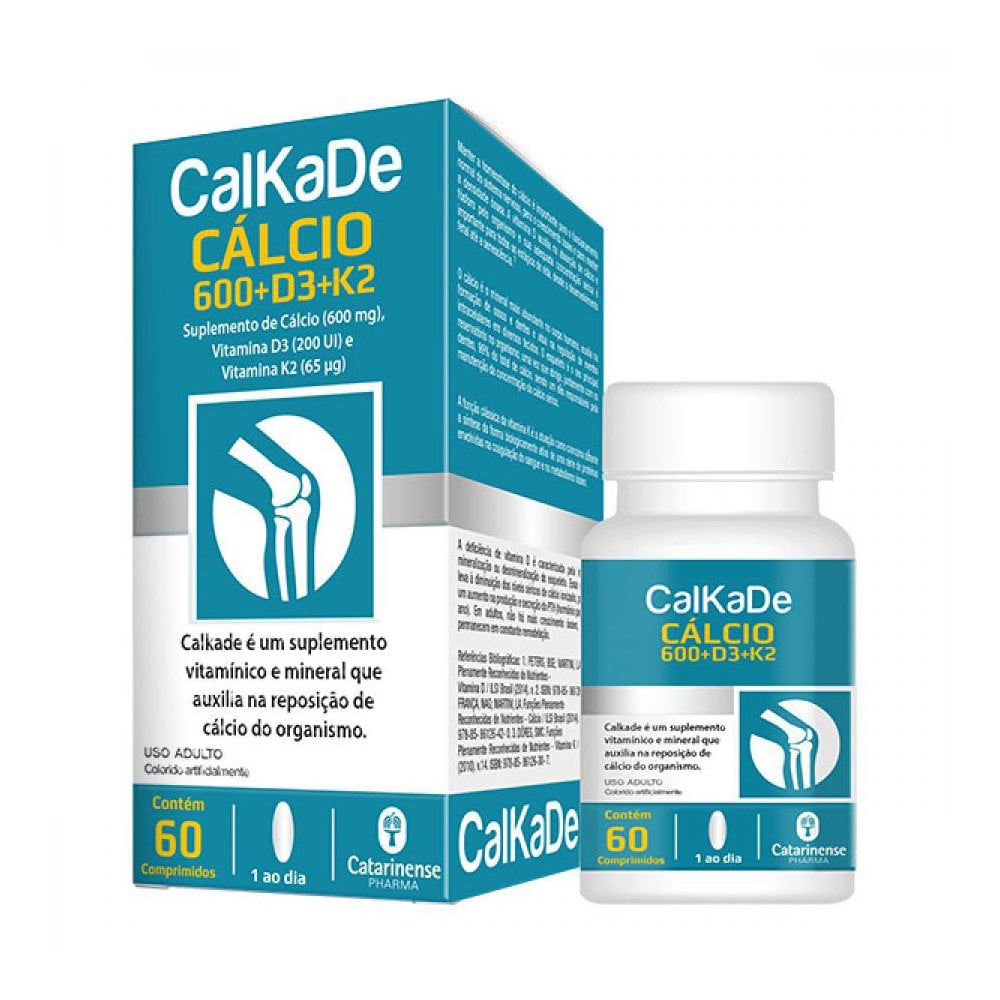 Imagem do produto CALCIO 600 + VITAMINA D3 + K2 (CALKADE) COM 60 COMPRIMIDOS CATARINENSE