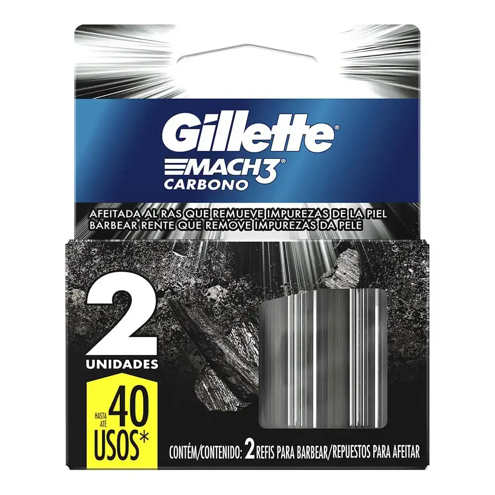 Imagem do produto CARGA DE BARBEADOR GILLETTE MACH3 CARVAO COM 2 UNIDADES