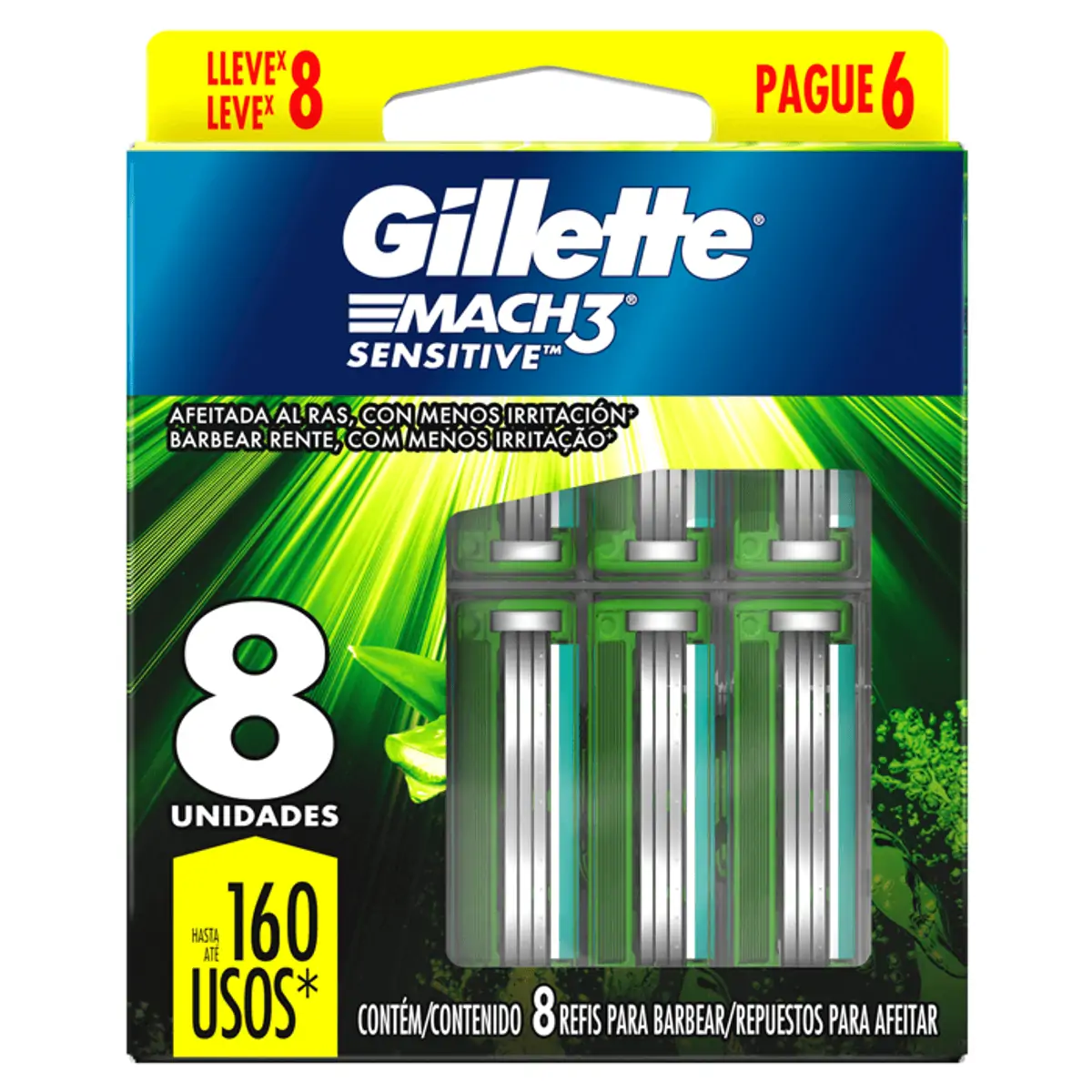 CARGA GILLETTE MACH3 SENSITIVE COM 8 UNIDADES