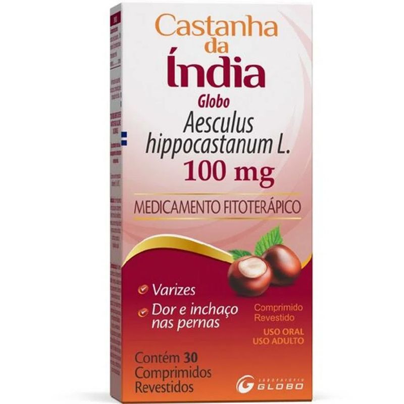 Imagem do produto CASTANHA DA INDIA 100MG COM 30 COMPRIMIDOS REVESTIDOS GLOBO