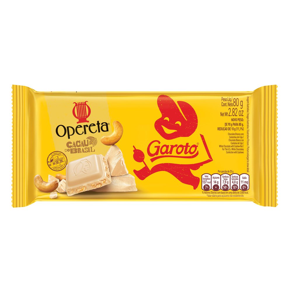Imagem do produto CHOCOLATE BRANCO GAROTO OPERETA CASTANHA DE CAJU 80G