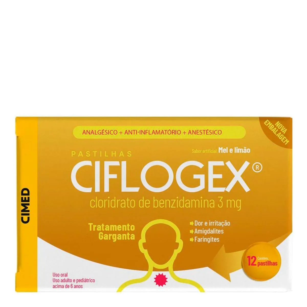 Thumbnail de CIFLOGEX 3MG COM 12 PASTILHAS SABOR MEL-LIMAO CIMED