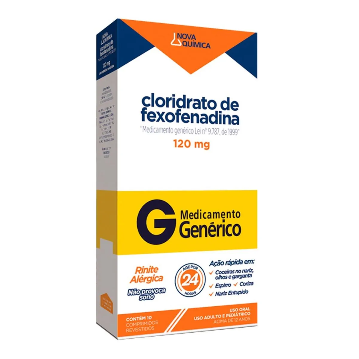 Imagem do produto CLORIDRATO DE FEXOFENADINA 120MG NOVA QUIMICA GENERICOS CAIXA COM 10 COMPRIMIDOS REVESTIDOS