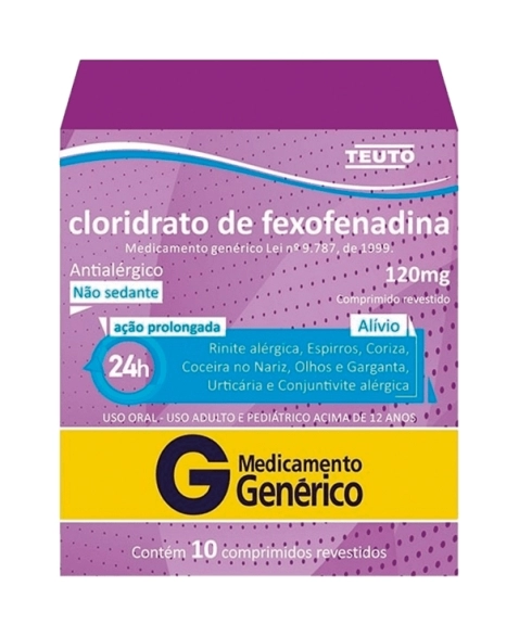 Imagem do produto CLORIDRATO DE FEXOFENADINA 120MG TEUTO CAIXA COM 10 COMPRIMIDOS REVESTIDOS