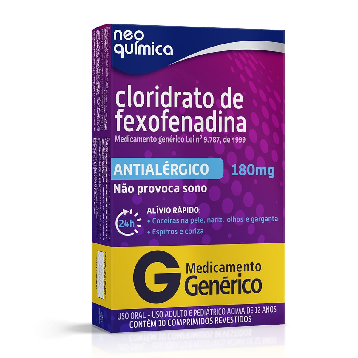 Imagem do produto CLORIDRATO DE FEXOFENADINA 180MG COM 10 COMPRIMIDOS NEO QUIMICA