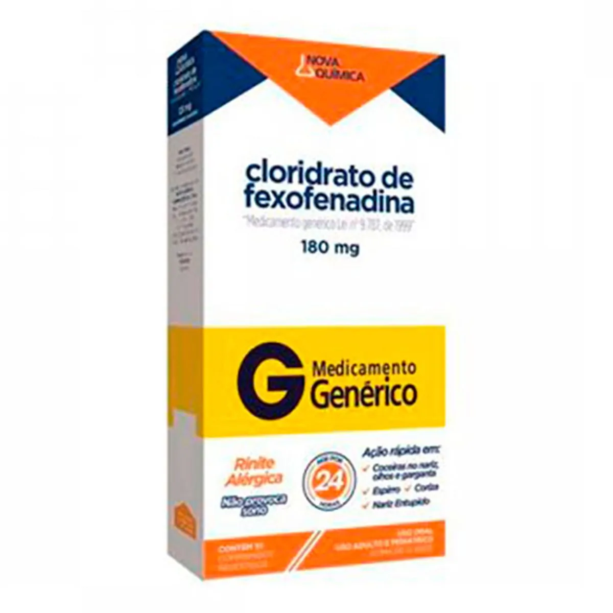 CLORIDRATO DE FEXOFENADINA 180MG NOVA QUIMICA GENERICOS CAIXA COM 10 COMPRIMIDOS REVESTIDOS