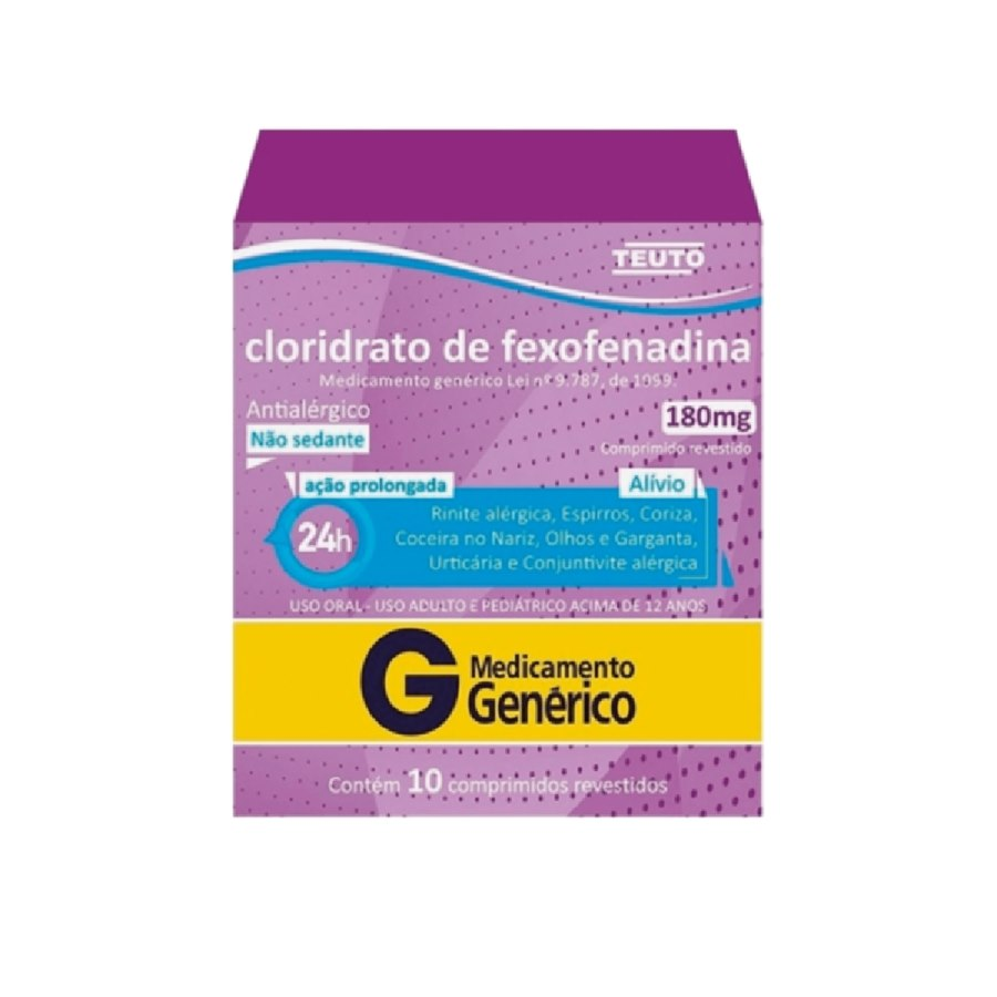 Imagem do produto CLORIDRATO DE FEXOFENADINA 180MG TEUTO CAIXA COM 10 COMPRIMIDOS REVESTIDOS