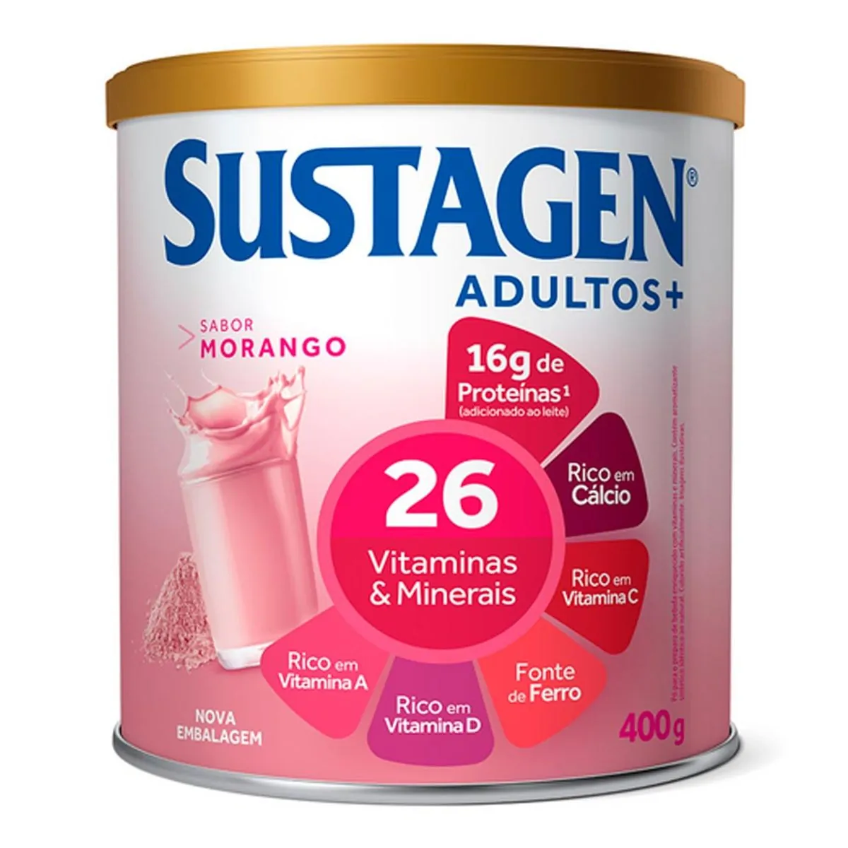 Imagem do produto COMPLEMENTO ALIMENTAR SUSTAGEN SABOR MORANGO LATA 400G