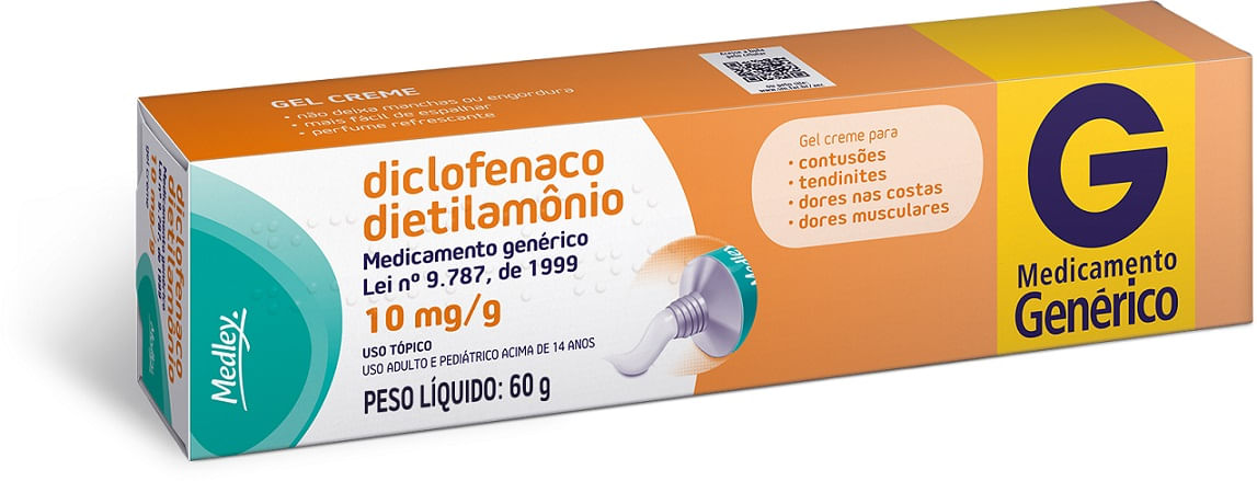 Imagem do produto DICLOFENACO DIETILAMONIO 10MG/G GEL DERMATOLOGICO MEDLEY GENERICO BISNAGA COM 60G
