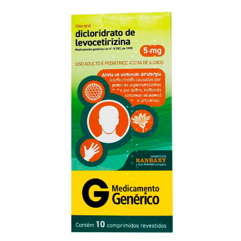 Imagem do produto DICLORIDRATO DE LEVOCETIRIZINA 5.0MG GLENMARK GENERICO CAIXA COM 10 COMPRIMIDOS REVESTIDOS