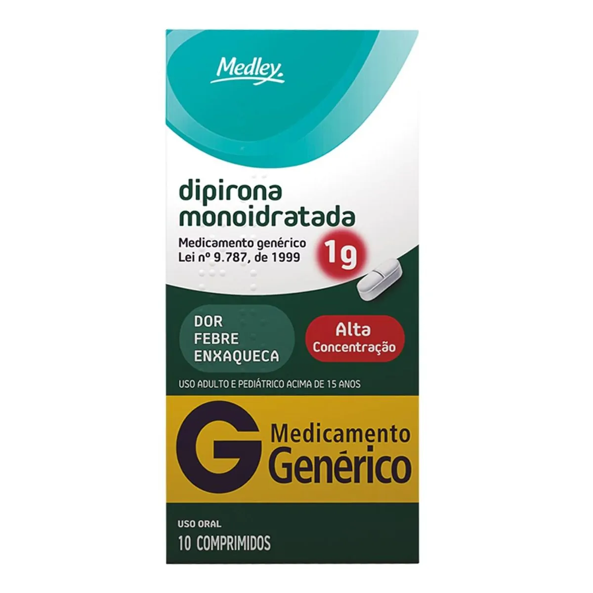 Thumbnail de DIPIRONA MONOIDRATADA 1G MEDLEY GENERICO CAIXA COM 10 COMPRIMIDOS
