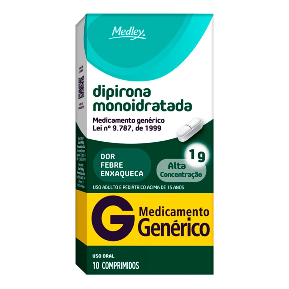 Imagem do produto DIPIRONA MONOIDRATADA 1G MEDLEY GENERICO CAIXA COM 10 COMPRIMIDOS