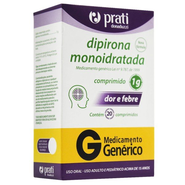Imagem do produto DIPIRONA SODICA 1000MG PRATI DONADUZZI GENERICO CAIXA COM 20 COMPRIMIDOS
