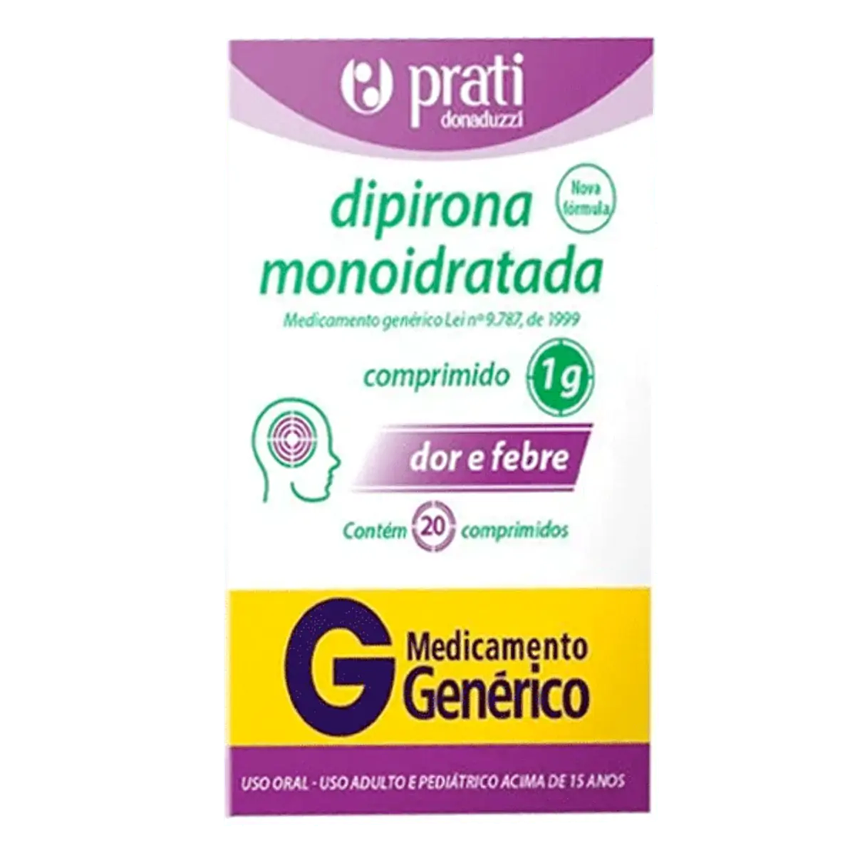 Thumbnail de DIPIRONA SODICA 1000MG PRATI DONADUZZI GENERICO CAIXA COM 20 COMPRIMIDOS