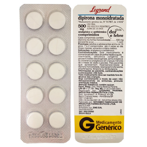 Imagem do produto DIPIRONA SODICA 500MG LEGRAND GENERICOS CAIXA COM 24 BLOCOS DE 10 COMPRIMIDOS