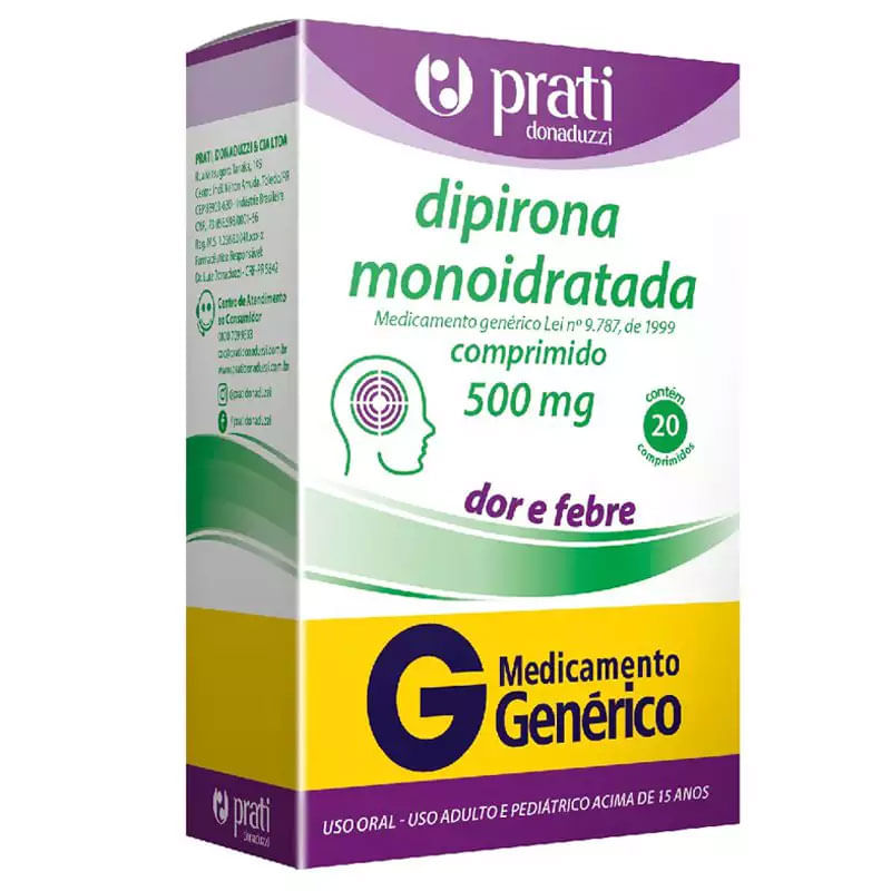 Thumbnail de DIPIRONA SODICA 500MG PRATI DONADUZZI GENERICO CAIXA COM 20 COMPRIMIDOS