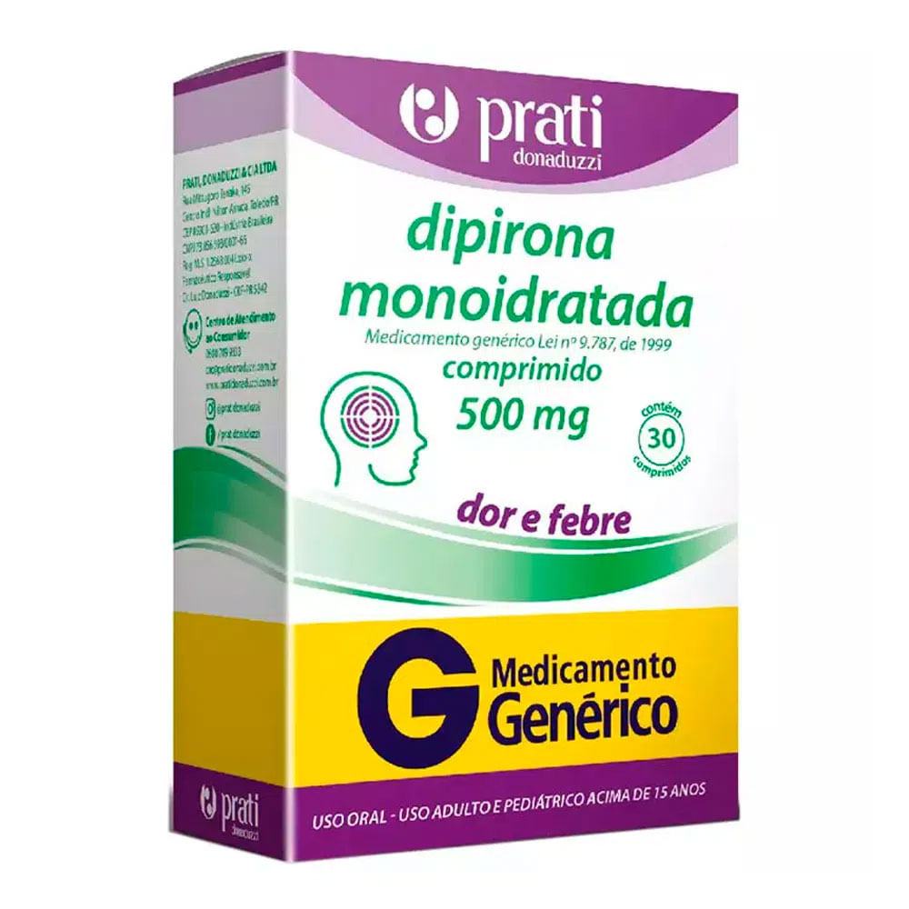 Imagem do produto DIPIRONA SODICA 500MG PRATI DONADUZZI GENERICO CAIXA COM 30 COMPRIMIDOS
