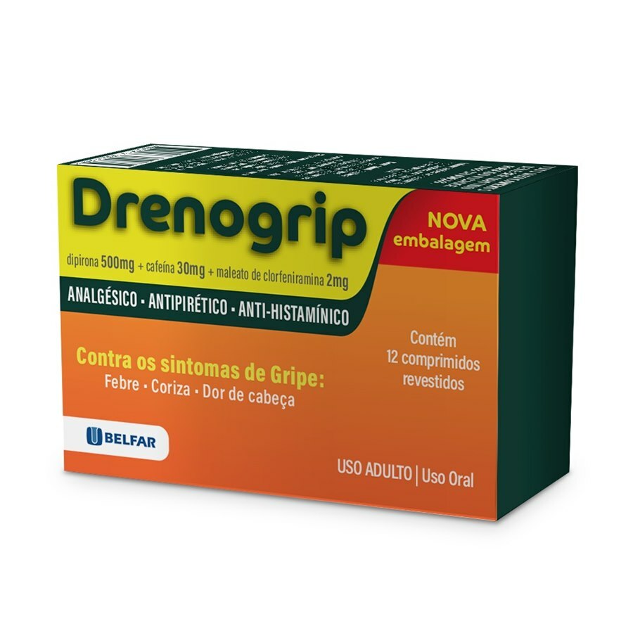 Imagem do produto DRENOGRIP 500MG+30MG+2MG CAIXA COM 6 COMPRIMIDOS AMARELOS E 6 VERMELHOS