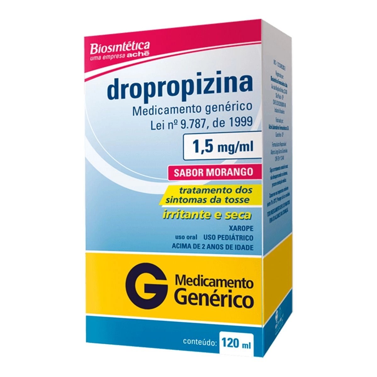 DROPROPIZINA 1,5MG/ML XAROPE INFANTIL ACHE GENERICO FRASCO COM 120ML E SERINGA DOSADORA