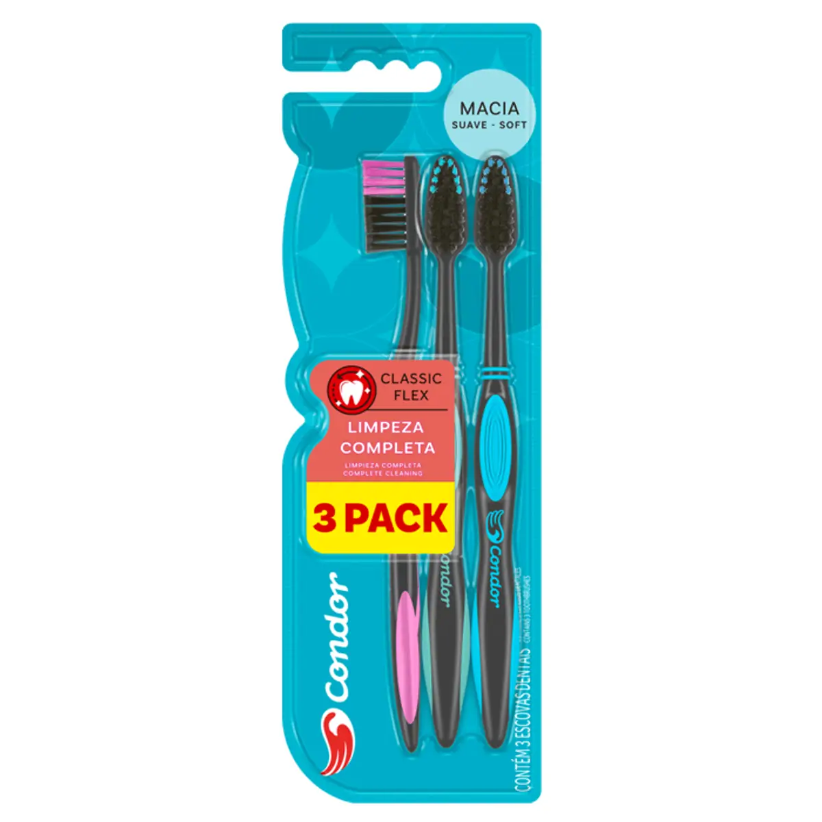Imagem do produto ESCOVA DE DENTE CONDOR CLASSIC FLEX MACIA PACOTE COM 3 UNIDADES