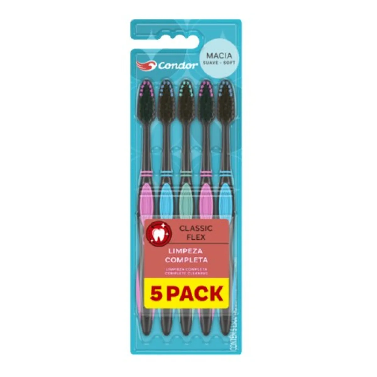 Imagem do produto ESCOVA DE DENTE CONDOR CLASSIC FLEX MACIA PACOTE COM 5 UNIDADES