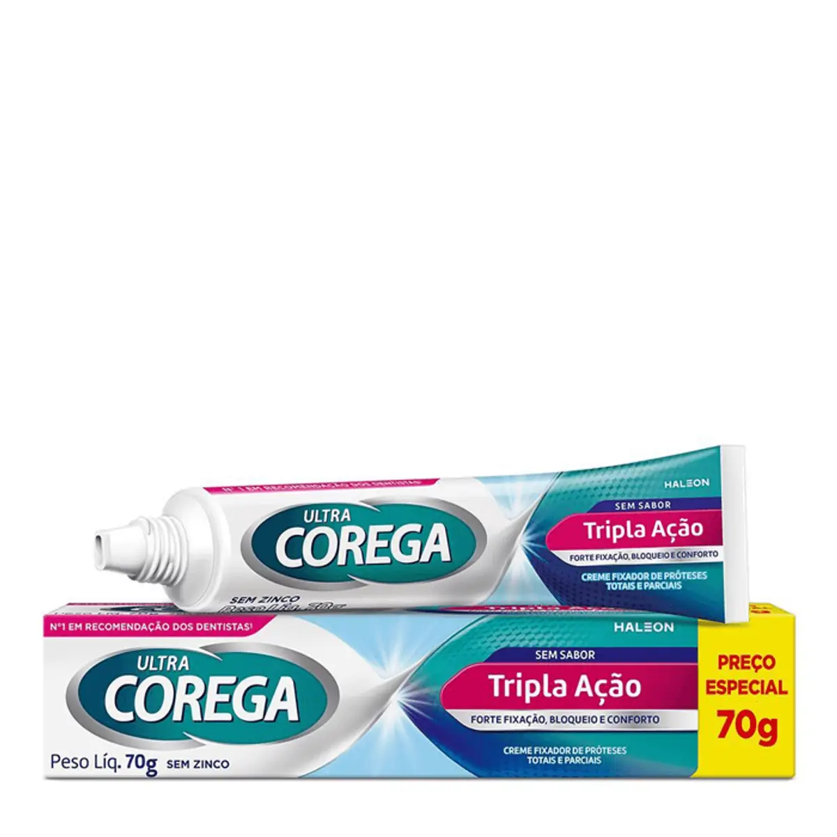 Imagem do produto FIXADOR DE DENTADURA COREGA CREME TRIPLA ACAO SEM SABOR 70G