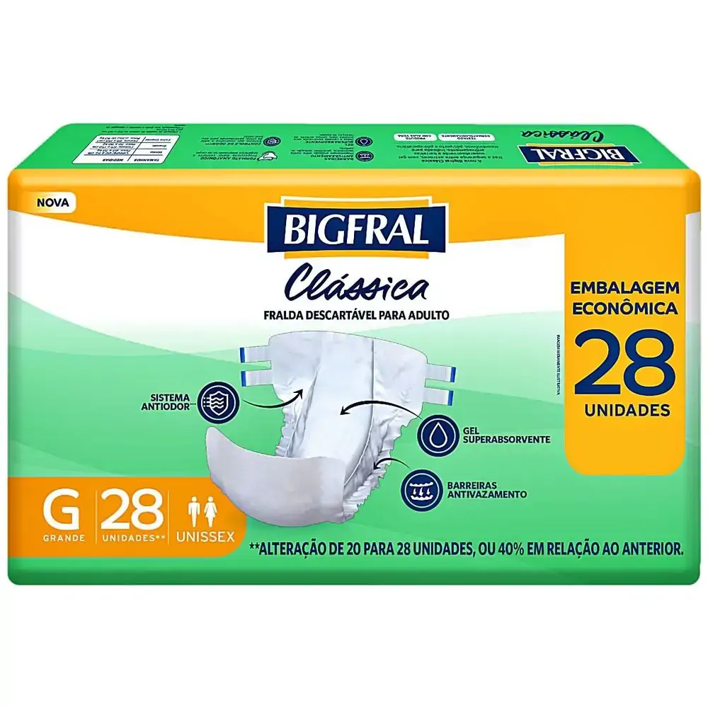 Imagem do produto FRALDA DESCARTAVEL ADULTO BIGFRAL CLASSIC TAMANHO G COM 28 UNIDADES