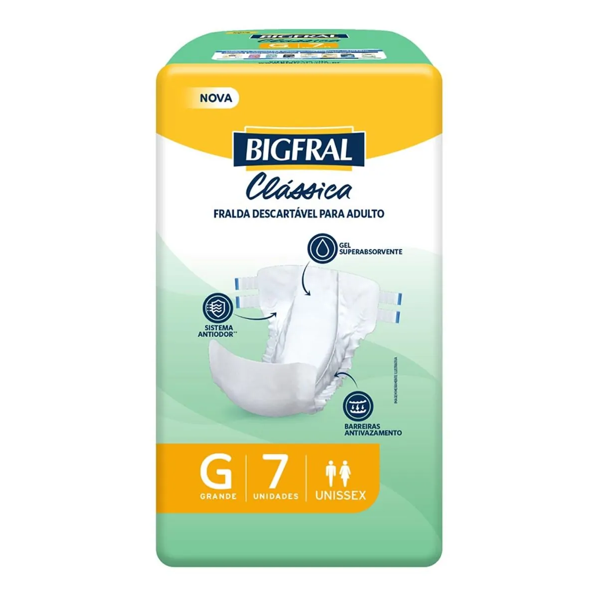 Imagem do produto FRALDA DESCARTAVEL ADULTO BIGFRAL CLASSIC TAMANHO G COM 7 UNIDADES
