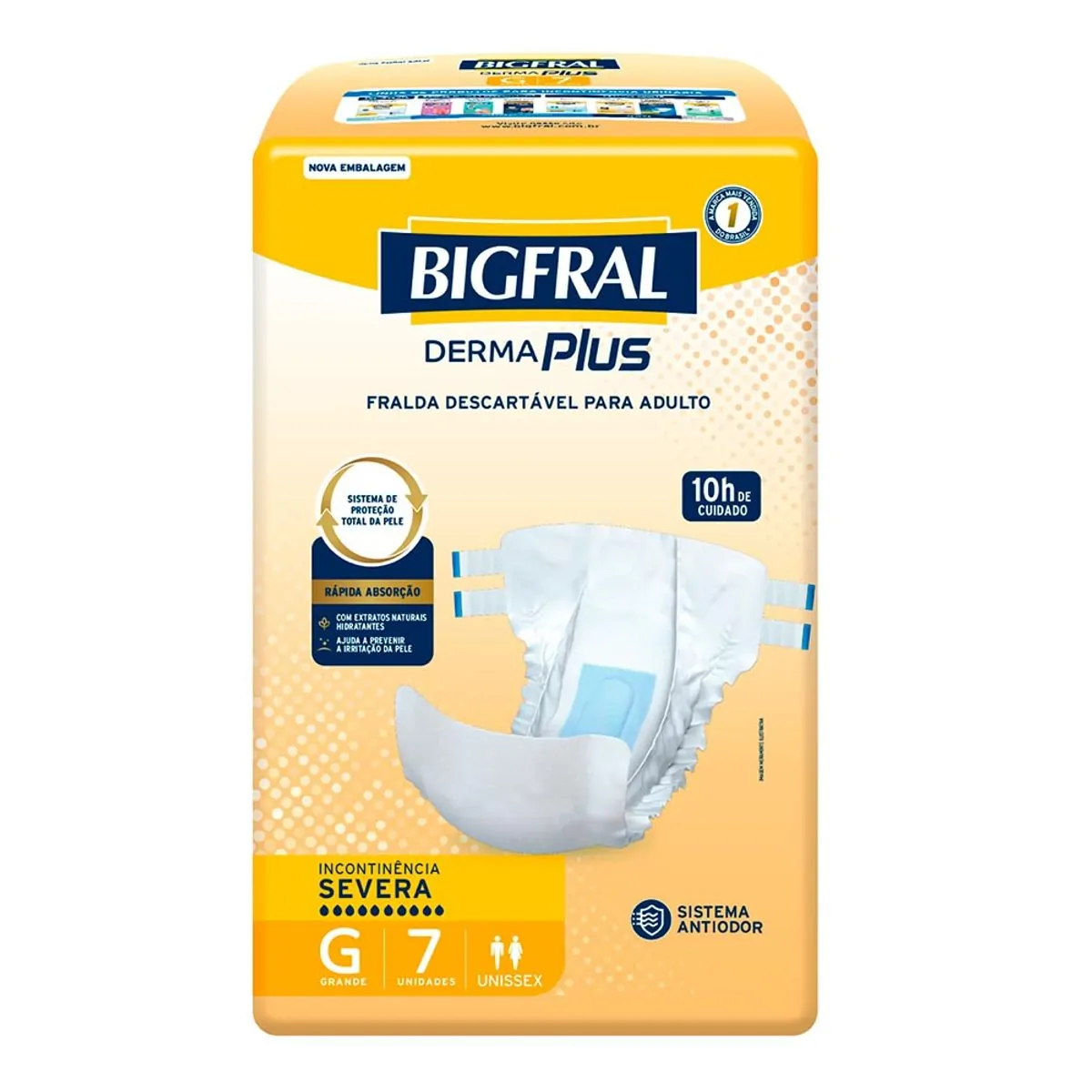 Imagem do produto FRALDA DESCARTAVEL ADULTO BIGFRAL DERMA PLUS TAMANHO G COM 7 UNIDADES