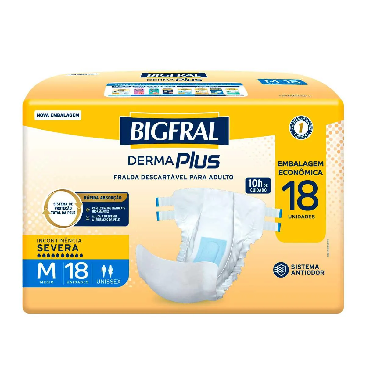 Imagem de FRALDA DESCARTAVEL ADULTO BIGFRAL DERMA PLUS TAMANHO M COM 18 UNIDADES