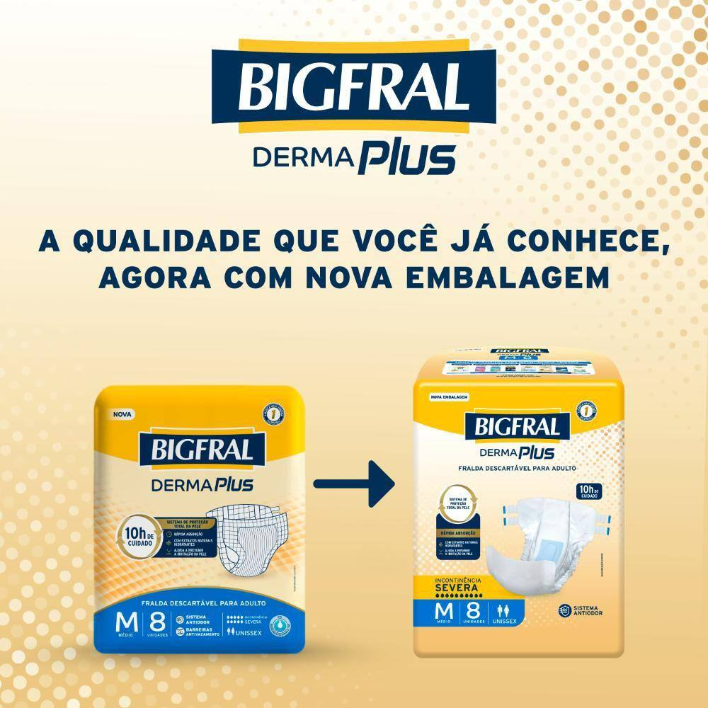 Imagem do produto FRALDA DESCARTAVEL ADULTO BIGFRAL DERMA PLUS TAMANHO M COM 8 UNIDADES